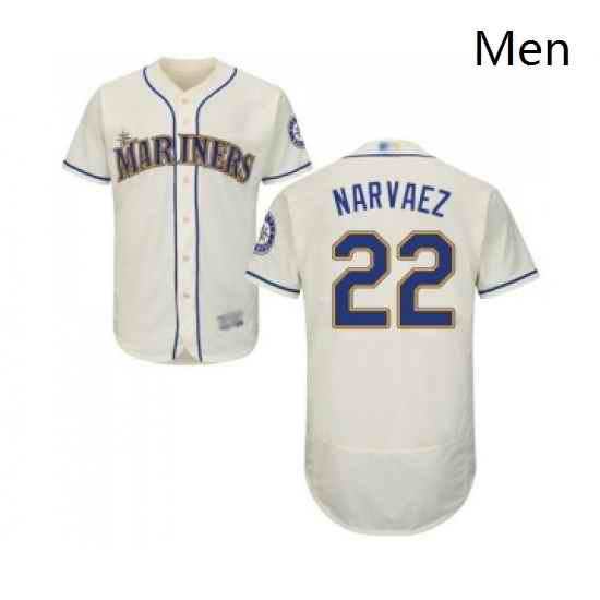 Mens Seattle Mariners 22 Omar Narvaez Cream Alternate Flex Base Authentic Collection Baseball Jersey